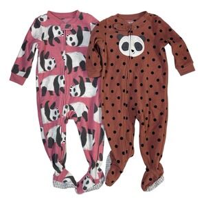 Carter's Girls 2 Pc Lot Panda Pajamas Fleece Footies 12 Months Soft Fuzzy Bundle